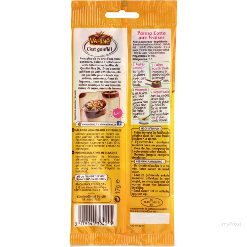 9 FEUILLES GELATINE VAHINE