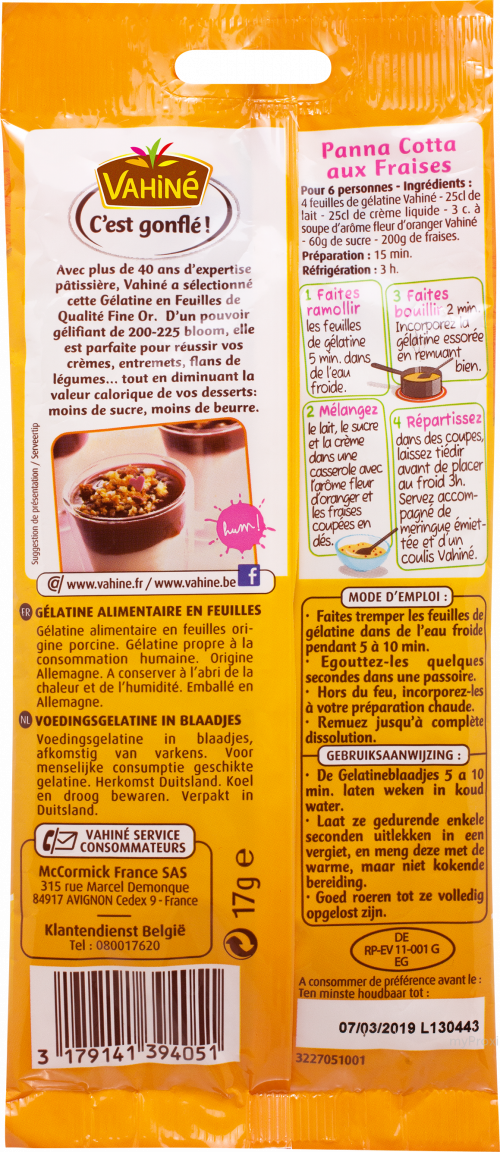 9 FEUILLES GELATINE VAHINE