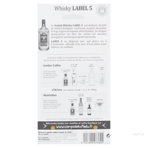 FLASK 20CL WHISKY 40%V LABEL 5