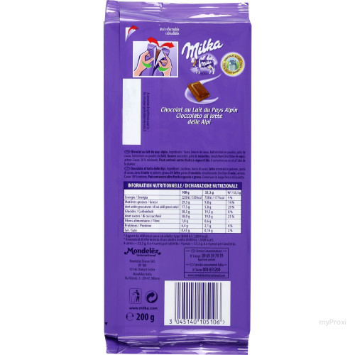 TAB 200G CHOCOLAT LAIT MILKA