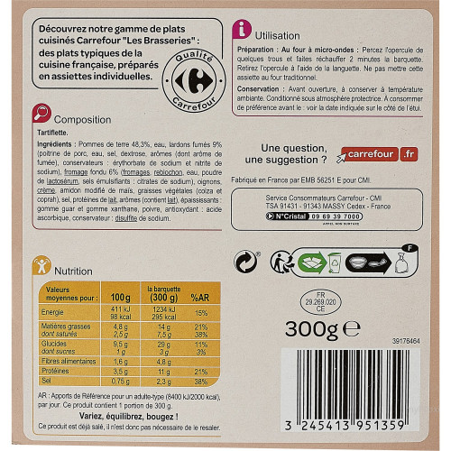 BQ 300G TARTIFLETTE CARREFOUR