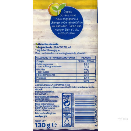 130G GALETTES MAIS EXTRA FINES