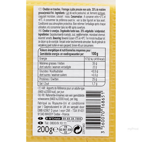 TRANCHE CHEDDAR 200G