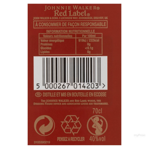 70CL WHISKY 40%V RED J.WALKER