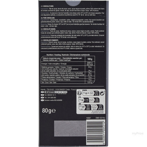 80G CHOCOLAT NOIR 90% CRF SEL