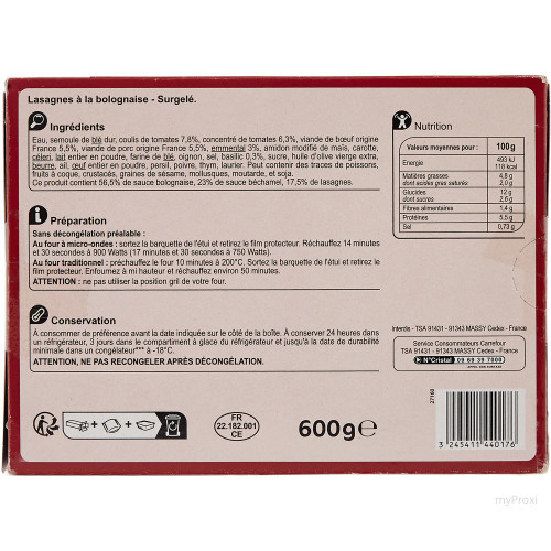 600G LASAGNE BOLOGNAISE CRF CL