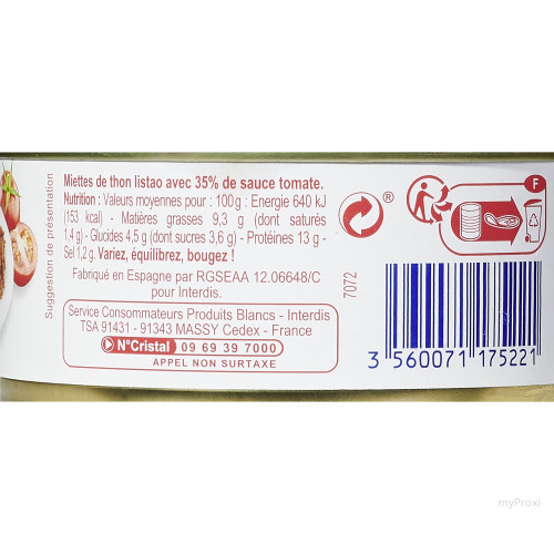 1/5 MIETTES THON TOMATE  PPB