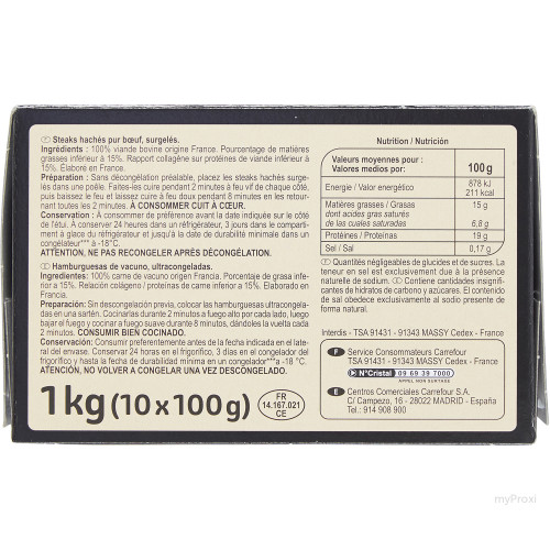 10X100G STEAK HACHE 15%MG CRF