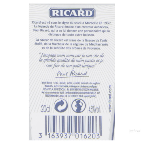 FLASK 20CL 45%V RICARD S/BLIST