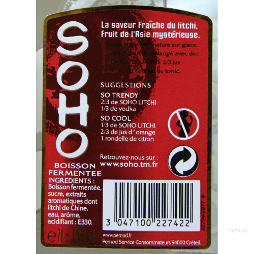 70CL LIQUEUR 15%V SOHO LITCHI