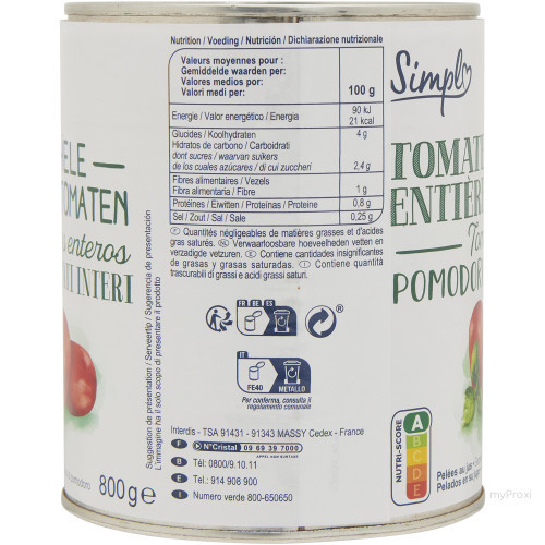TOMATE PELEE 4/4 PP BLC