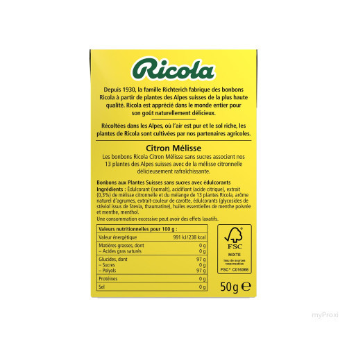 50G RICOLA SS CITRON STEVIA