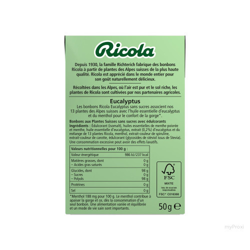 50G RICOLA EUCALYPTUS STEVIA