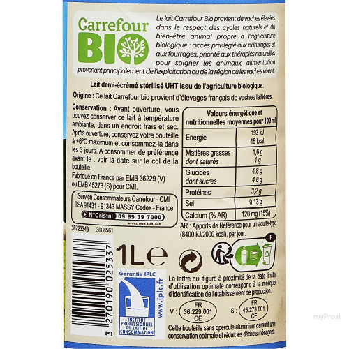1L BLE LAIT 1/2 ECREME BIO CRF