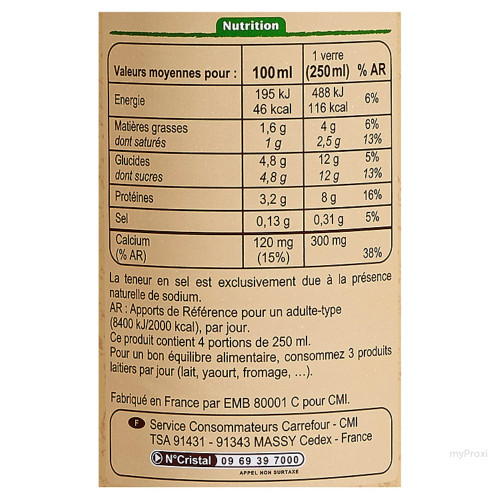 1L BLE LAIT 1/2 ECREME BIO CRF