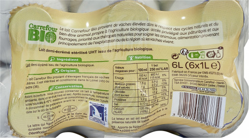 PACK 6X1L LAIT 1/2ECRE BIO CRF