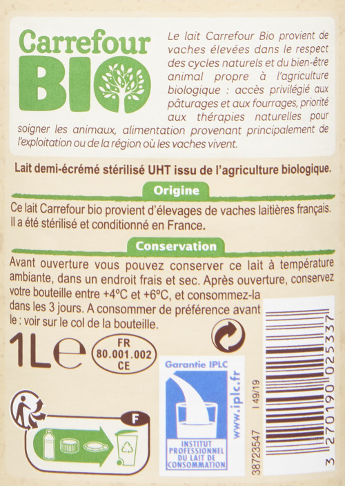 10X1L LAIT UHT CRF BIO