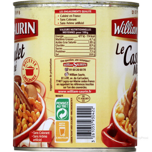 2X4/4+1 OFF CASSOULET W.SAURIN